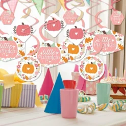 Big Dot Of Happiness Girl Little Pumpkin - Fall Birthday Party Or Baby Shower Hanging Decor - Party Decoration Swirls - Set Of 40