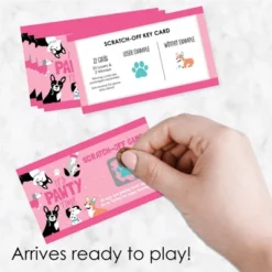 Big Dot Of Happiness Pawty Like A Puppy Girl - Pink Dog Baby Shower Or Birthday Party Game Scratch Off Cards - 22 Count