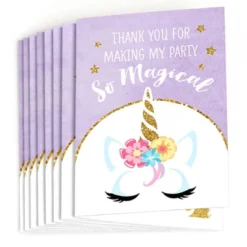 Big Dot Of Happiness Rainbow Unicorn - Magical Unicorn Baby Shower Or Birthday Party Thank You Cards (8 Count)