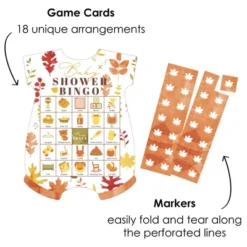 Big Dot Of Happiness Fall Foliage Baby - Picture Bingo Cards And Markers - Autumn Leaves Baby Shower Shaped Bingo Game - Set Of 18