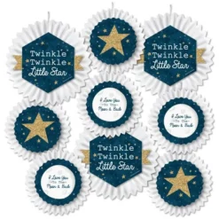 Big Dot Of Happiness Twinkle Twinkle Little Star - Hanging Baby Shower Or Birthday Party Tissue Decoration Kit - Paper Fans - Set Of 9