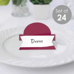 Party Planers Store 29 Big Dot Of Happiness Burgundy Elegantly Simple - Guest Party Favors Tent Buffet Card - Table Setting Name Place Cards - Set Of 24