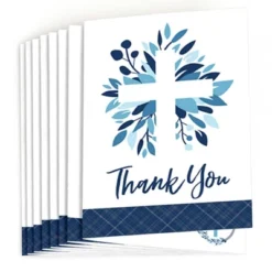 Big Dot Of Happiness Blue Elegant Cross - Boy Religious Party Thank You Cards (8 Count)