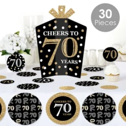 Big Dot Of Happiness Adult 70th Birthday - Gold - Birthday Party Decor And Confetti - Terrific Table Centerpiece Kit - Set Of 30