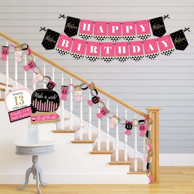 Big Dot Of Happiness Chic 13th Birthday - Pink, Black And Gold - Banner And Photo Booth Decorations - Birthday Party Supplies Kit - Doterrific Bundle 4 Big Dot Of Happiness Chic 13th Birthday - Pink, Black And Gold - Banner And Photo Booth Decorations - Birthday Party Supplies Kit - Doterrific Bundle - Image 2