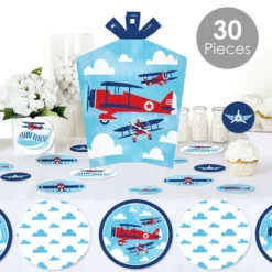 Big Dot Of Happiness Taking Flight - Airplane - Vintage Plane Baby Shower Or Birthday Party Decor And Confetti - Terrific Table Centerpiece Kit 30 Ct