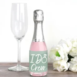 Big Dot Of Happiness Sage Green Elegantly Simple - Mini Wine & Champagne Bottle Label Stickers - Wedding Or Bridal Shower Guest Party Favor Gift 16 Ct