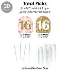 Big Dot Of Happiness Sweet 16 - 16th Birthday Party Favors And Cupcake Kit - Fabulous Favor Party Pack - 100 Pieces -Party Planers Store GUEST 1263b7aa 1f21 461d b42d 56873bbd4f22