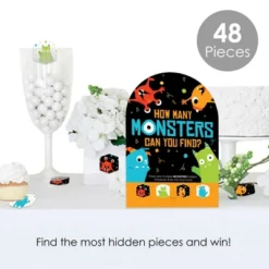 Big Dot Of Happiness Monster Bash - Little Monster Birthday Party Or Baby Shower Scavenger Hunt - 1 Stand And 48 Game Pieces - Hide And Find Game