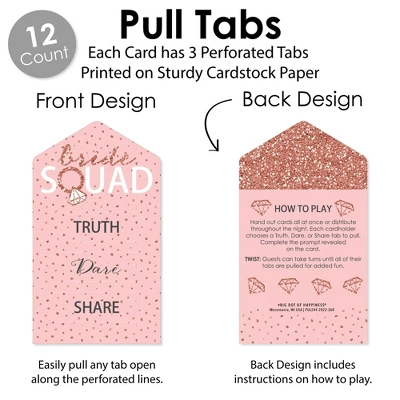 Big Dot Of Happiness Bride Squad - Rose Gold Bridal Shower Or Bachelorette Party Game Pickle Cards - Truth, Dare, Share Pull Tabs - Set Of 12 4 Big Dot Of Happiness Bride Squad - Rose Gold Bridal Shower Or Bachelorette Party Game Pickle Cards - Truth, Dare, Share Pull Tabs - Set Of 12 - Image 2