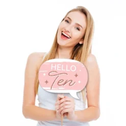Big Dot Of Happiness Funny 10th Pink Rose Gold Birthday - Happy Birthday Party Photo Booth Props Kit - 10 Piece