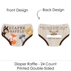 Big Dot Of Happiness Woodland Creatures - Diaper Shaped Raffle Ticket Inserts - Baby Shower Activities - Diaper Raffle Game - Set Of 24