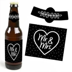 Big Dot Of Happiness Mr. And Mrs. - Black And White Wedding Or Bridal Shower Decorations For Women & Men - 6 Beer Bottle Label Stickers & 1 Carrier -Party Planers Store GUEST 201152f6 0269 47d1 9da4 5af470b81bfd