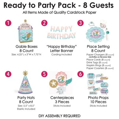 Big Dot Of Happiness Let's Be Mermaids - Happy Birthday Party Supplies Kit - Ready To Party Pack - 8 Guests 4 Big Dot Of Happiness Let's Be Mermaids - Happy Birthday Party Supplies Kit - Ready To Party Pack - 8 Guests - Image 2