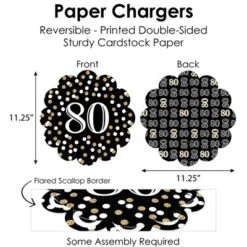 Big Dot Of Happiness Adult 80th Birthday - Gold - Birthday Party Paper Charger And Table Decorations - Chargerific Kit - Place Setting For 8 -Party Planers Store GUEST 2a31a9dc 06c9 4aa9 a466 061a26e968ed