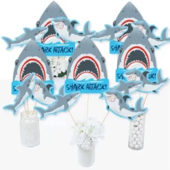 Big Dot Of Happiness Shark Zone - Jawsome Party Or Birthday Party Centerpiece Sticks - Table Toppers - Set Of 15