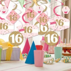 Big Dot Of Happiness Sweet 16 - 16th Birthday Party Hanging Decor - Party Decoration Swirls - Set Of 40