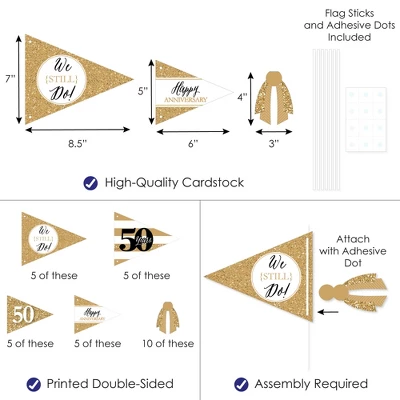 Big Dot Of Happiness We Still Do - 50th Wedding Anniversary - Triangle Anniversary Party Photo Props - Pennant Flag Centerpieces - Set Of 20 4 Big Dot Of Happiness We Still Do - 50th Wedding Anniversary - Triangle Anniversary Party Photo Props - Pennant Flag Centerpieces - Set Of 20 - Image 2