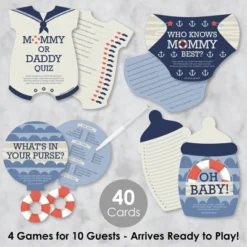 Big Dot Of Happiness Ahoy – Nautical - 4 Baby Shower Games - 10 Cards Each - Gamerific Bundle