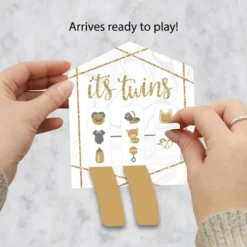 Big Dot Of Happiness It's Twins - Gold Twins Baby Shower Game Pickle Cards - Pull Tabs 3-in-a-Row - Set Of 12