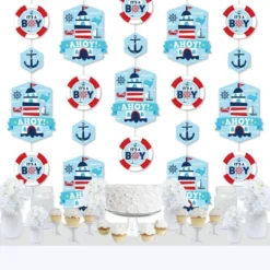 Big Dot Of Happiness Ahoy It's A Boy - Nautical Baby Shower DIY Dangler Backdrop - Hanging Vertical Decorations - 30 Pieces