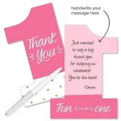Big Dot Of Happiness 1st Birthday Girl - Fun To Be One - Shaped Thank You Cards - First Birthday Party Thank You Note Cards With Envelopes - Set Of 12