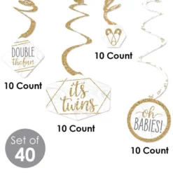 Big Dot Of Happiness It's Twins - Gold Twins Baby Shower Hanging Decor - Party Decoration Swirls - Set Of 40 -Party Planers Store GUEST 37c8088c 7e1a 428c b928 f7973083156b