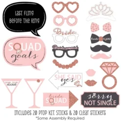 Big Dot Of Happiness Bride Squad - Rose Gold Bridal Shower Or Bachelorette Party Photo Booth Props Kit - 20 Count