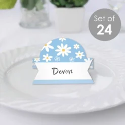 Big Dot Of Happiness Blue Daisy Flowers - Floral Party Tent Buffet Card - Table Setting Name Place Cards - Set Of 24