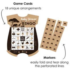Big Dot Of Happiness Wild Safari - Picture Bingo Cards And Markers - African Jungle Adventure Baby Shower Shaped Bingo Game - Set Of 18