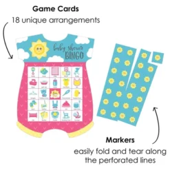 Big Dot Of Happiness You Are My Sunshine - Picture Bingo Cards And Markers - Baby Shower Shaped Bingo Game - Set Of 18