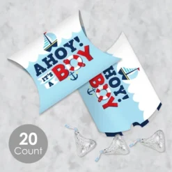Big Dot Of Happiness Ahoy It's A Boy - Favor Gift Boxes - Nautical Baby Shower Petite Pillow Boxes - Set Of 20
