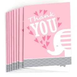 Big Dot Of Happiness Pink Elephant - Girl Baby Shower Or Birthday Party Thank You Cards (8 Count)