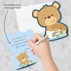 Big Dot Of Happiness Baby Boy Teddy Bear - Shaped Thank You Cards - Baby Shower Thank You Note Cards With Envelopes - Set Of 12