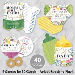 Big Dot Of Happiness Wildflowers Baby - 4 Boho Floral Baby Shower Games - 10 Cards Each - Gamerific Bundle