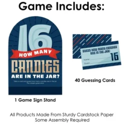 Big Dot Of Happiness Boy 16th Birthday - How Many Candies Sweet Sixteen Birthday Party Game - 1 Stand And 40 Cards - Candy Guessing Game -Party Planers Store GUEST 4d1f6325 64eb 456e 93e2 1118c6a510b2