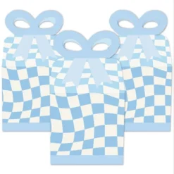 Big Dot Of Happiness Blue Checkered Party - Square Favor Gift Boxes - Bow Boxes - Set Of 12