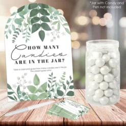 Big Dot Of Happiness Boho Botanical - How Many Candies Greenery Party Game - 1 Stand And 40 Cards - Candy Guessing Game