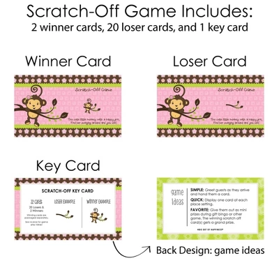 Big Dot Of Happiness Pink Monkey Girl - Baby Shower Or Birthday Party Game Scratch Off Cards - 22 Count 5 Big Dot Of Happiness Pink Monkey Girl - Baby Shower Or Birthday Party Game Scratch Off Cards - 22 Count - Image 3