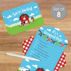 Big Dot Of Happiness Farm Animals - Fill-In Cards - Barnyard Baby Shower Or Birthday Party Fold And Send Invitations - Set Of 8