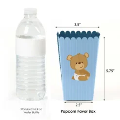 Big Dot Of Happiness Baby Boy Teddy Bear - Baby Shower Favor Popcorn Treat Boxes - Set Of 12