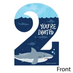 Big Dot Of Happiness 2nd Birthday Shark Zone - Shaped Fill-in Invites - Jawsome Second Birthday Party Invitation Cards With Envelopes - Set Of 12