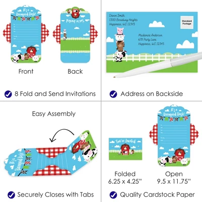 Big Dot Of Happiness Farm Animals - Fill-In Cards - Barnyard Baby Shower Or Birthday Party Fold And Send Invitations - Set Of 8 4 Big Dot Of Happiness Farm Animals - Fill-In Cards - Barnyard Baby Shower Or Birthday Party Fold And Send Invitations - Set Of 8 - Image 2