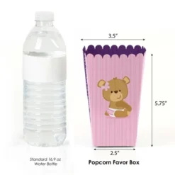 Big Dot Of Happiness Baby Girl Teddy Bear - Baby Shower Favor Popcorn Treat Boxes - Set Of 12
