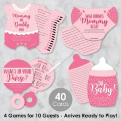 Big Dot Of Happiness Baby Girl - 4 Pink Baby Shower Games - 10 Cards Each - Gamerific Bundle
