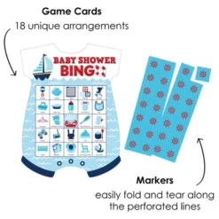 Big Dot Of Happiness Ahoy It's A Boy - Picture Bingo Cards And Markers - Nautical Baby Shower Shaped Bingo Game - Set Of 18