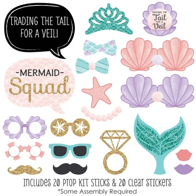 Big Dot Of Happiness Trading The Tail For A Veil - Mermaid Bachelorette Party Or Bridal Shower Photo Booth Props Kit - 20 Count 3 Big Dot Of Happiness Trading The Tail For A Veil - Mermaid Bachelorette Party Or Bridal Shower Photo Booth Props Kit - 20 Count