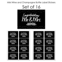 Big Dot Of Happiness Mr. And Mrs. - Mini Wine & Champagne Bottle Label Stickers - Black And White Wedding Or Bridal Shower Favor Gift - Set Of 16 -Party Planers Store GUEST 674ecdf1 293c 42d1 8d50 f2abe43e5e5b