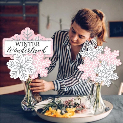 Big Dot Of Happiness Pink Winter Wonderland - Holiday Snowflake Birthday Party & Baby Shower Centerpiece Sticks - Showstopper Table Toppers -35 Pieces 4 Big Dot Of Happiness Pink Winter Wonderland - Holiday Snowflake Birthday Party & Baby Shower Centerpiece Sticks - Showstopper Table Toppers -35 Pieces - Image 2