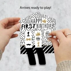 Big Dot Of Happiness 1st Birthday Little Mr. Onederful - Boy First Birthday Party Game Pickle Cards - Pull Tabs 3-in-a-Row - Set Of 12